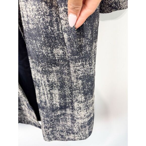 Eileen Fisher M Illusion Coat Jacquard Jacket Navy Blue Metallic Shimmer Pockets - Picture 2 of 4